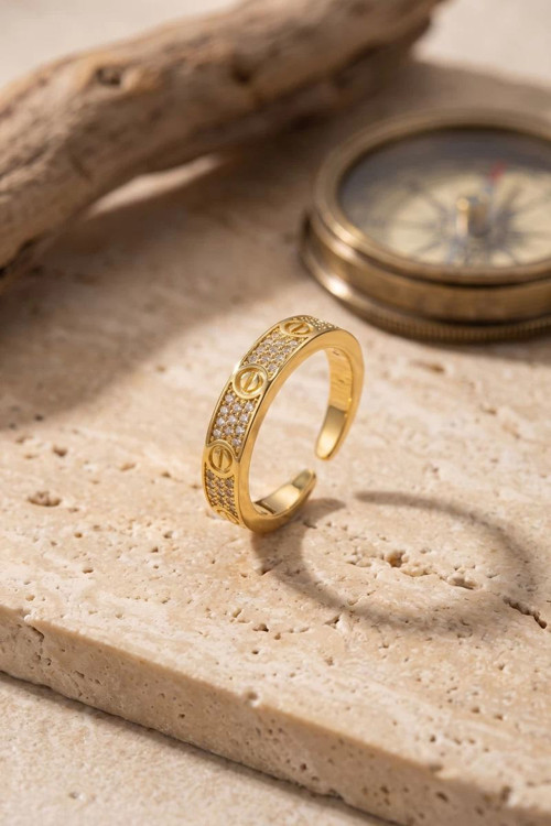 Vida ve Zirkon Taş Detaylı Gold Çelik Yüzük TJ-BYK4232