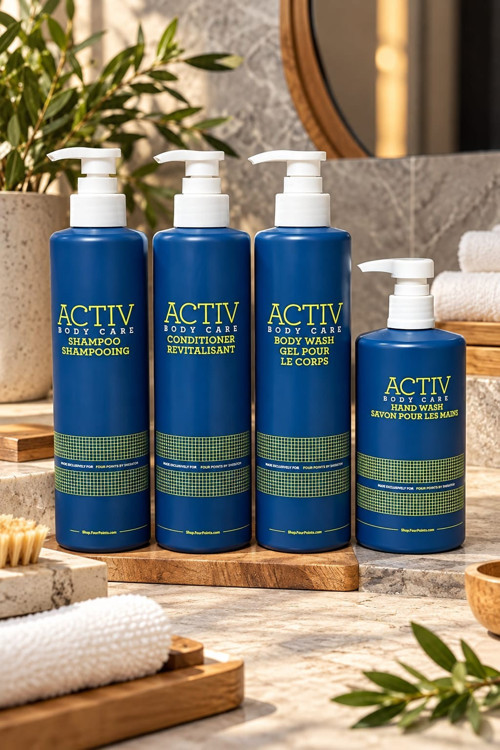 ACTIV Body Care Mavi Amblajlı 4'lü Bakım Seti 360 ml – Şampuan + Saç Kremi + Duş Jeli + Sıvı El Sabunu