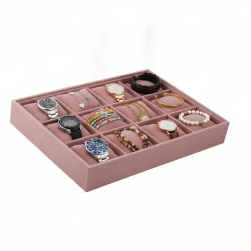 Tokyo Model Süet Kumaş Pembe 34/24 Cm Yastıklı Çekmece Içi Yastıklı Saat Ve Takı Kutusu
