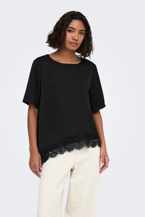 Jdyurba Regular Fit Dantel Detaylı Kadın T Shirt 15386781 SİYAH