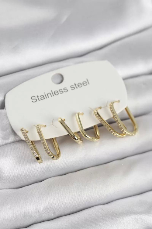 316L Çelik Gold Renk 6'lı Set Geometrik Model Kadın Küpe TJ-BKP11741