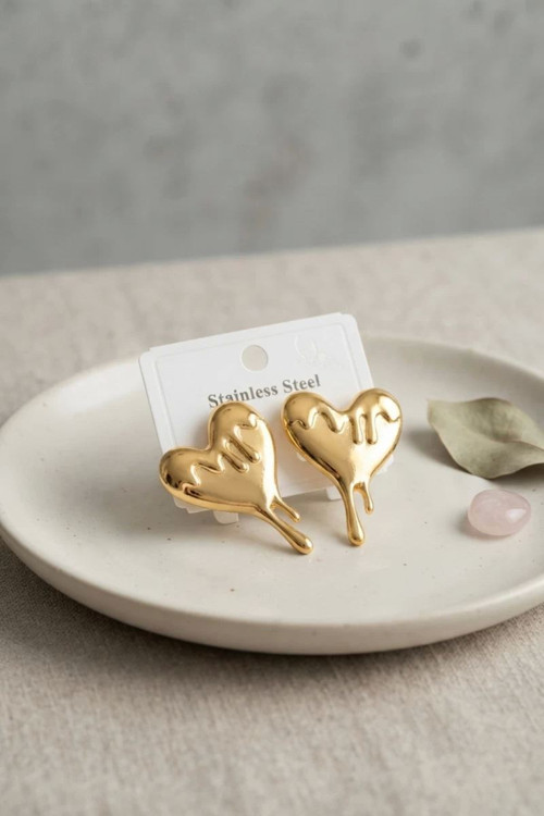 316L Çelik Gold Renk Melting Heart Model Küpe TJ-BKP12020