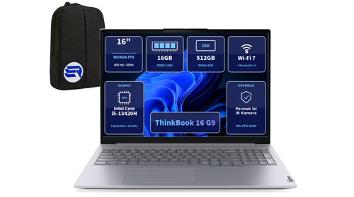 ThinkBook 16 21US000GTXEP4 i5-13420H 32 GB RAM 512 GB SSD 16'' WUXGA IPS Win11 Pro + ElektroPasaj Çanta