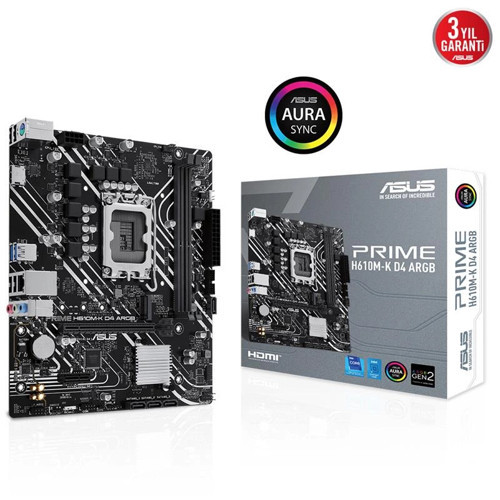 PRIME H610M-K D4 ARGB DDR4 3200MHZ 1XHDMI 1XM.2 USB 3.2 MATX 1700P (12. / 13. VE 14. NESİL İŞLE