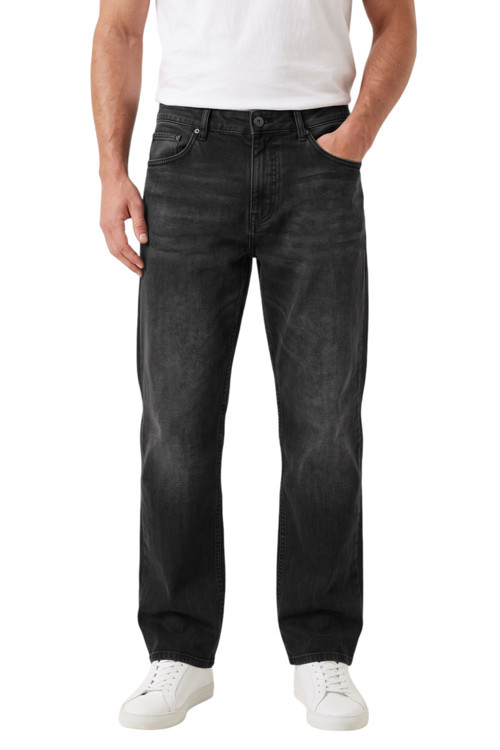 Erkek Baggy Fit Likralı Siyah Kot Pantolon – Bol Kesim Geniş Paça Taşlanmış Jean 2600058