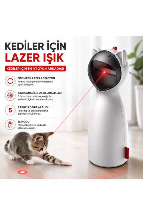 Otomatik Lazer Kedi Oyuncağı Lazer Işıklı Kedi Oyuncağı 5 Hareket Seviyesi Usb & 4 Aa Pil Destekli Manuel Modlu İnteraktif Kedi Oyuncağı