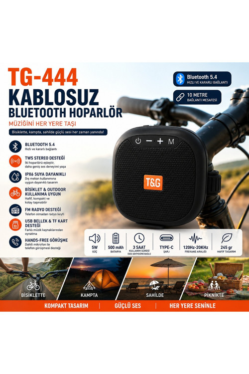 🚴 Bluetooth Hoparlör Bisiklet Uyumlu Taşınabilir Outdoor Speaker Bluetooth 5.4 Ipx6 Suya Dayanıklı Tws Destekli Fm Radyo Usb Tf Kart Type-C Şarjlı 5W