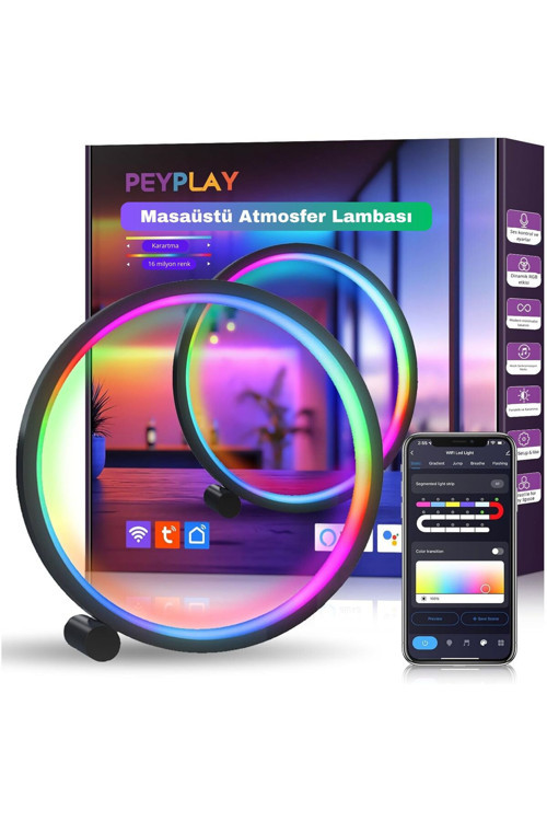 Akıllı Rgb Müzik Ritim Gece Lambası🌈25Cm Led Halka🌈Masa Lambası🌈Bluetooth Kumandalı App Kontrollü Ortam Işığı