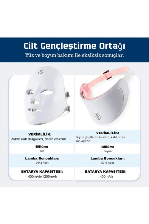Renkli Led Işık Terapisi Yüz Ve Boyun Maskesi Kablosuz Cilt Yenileme Akne Karşıtı Güzellik Cihazı