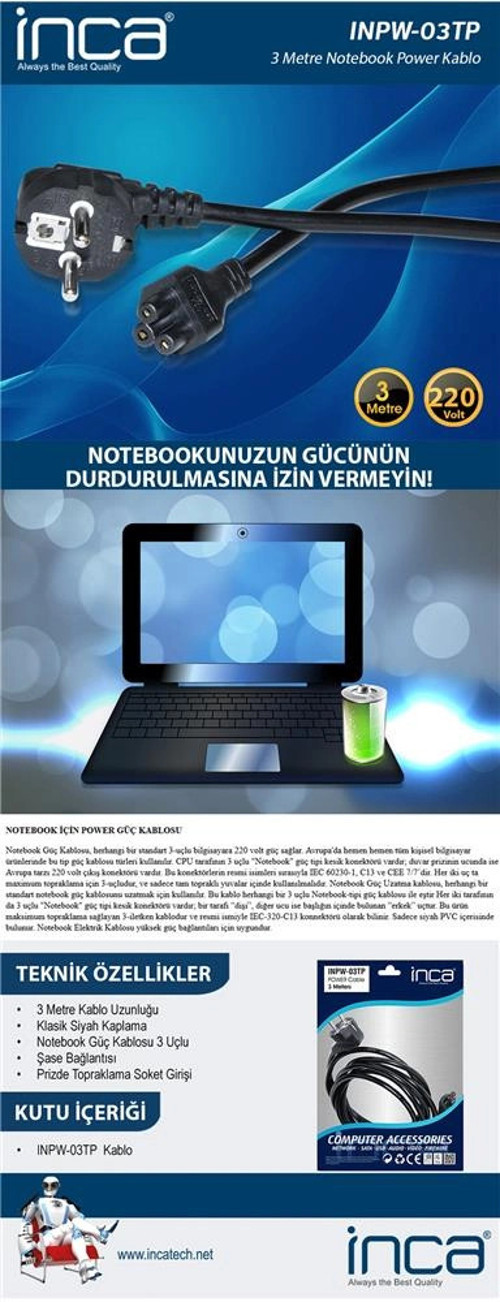 Inpw-03tp 3mt Notebook Power Kablosu (KDO)