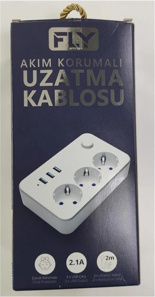 3406-01 3lü Anahtarlı 2.1A 3Usb Şarj Çıkışı 2mt Anahtarlı Akım Korumalı Priz Çocuk Koruması (KD