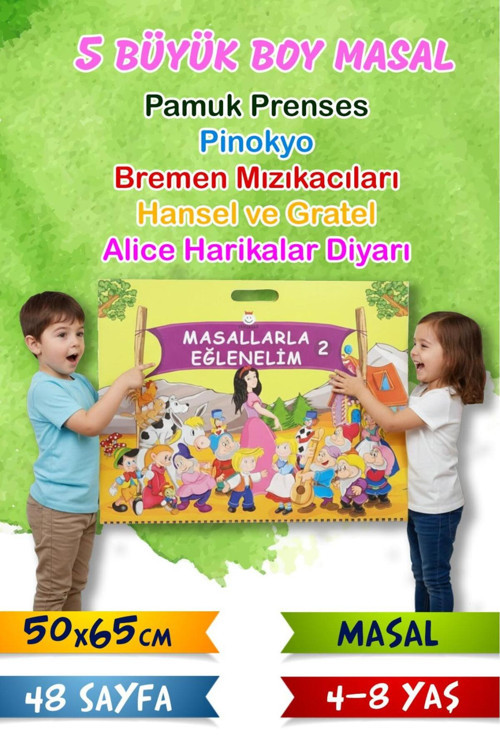 Harika Çocuk Dünyanın En Büyük Masal Kitabı - Dev Boy - 4-8 Yaş -5 Klasik Masal - 48 Sayfa 50x65 cm Anaokulu Kreş