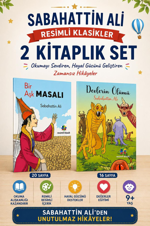 Harika Kitap Sabahattin Ali Resimli Klasikler 2 Kitap Seti - Bir Aşk Masalı & Devlerin Ölümü | Renkli Resimli Kla