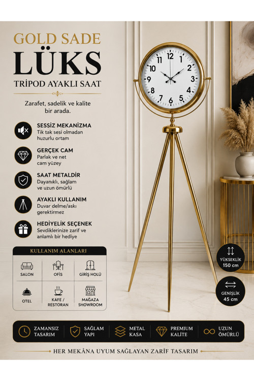 Gold Tripod Ayaklı Lüks Saat
