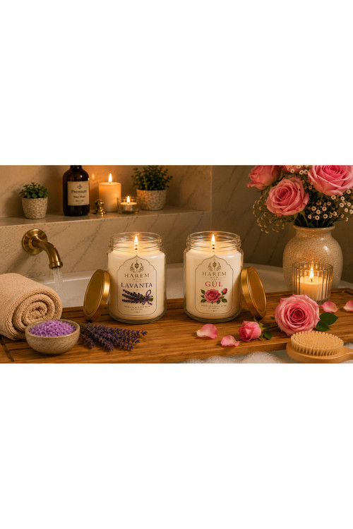İkili Kokulu Mum Seti | Gül &Lavanta | El Yapımı | 150 G X 2 | Hediyelik