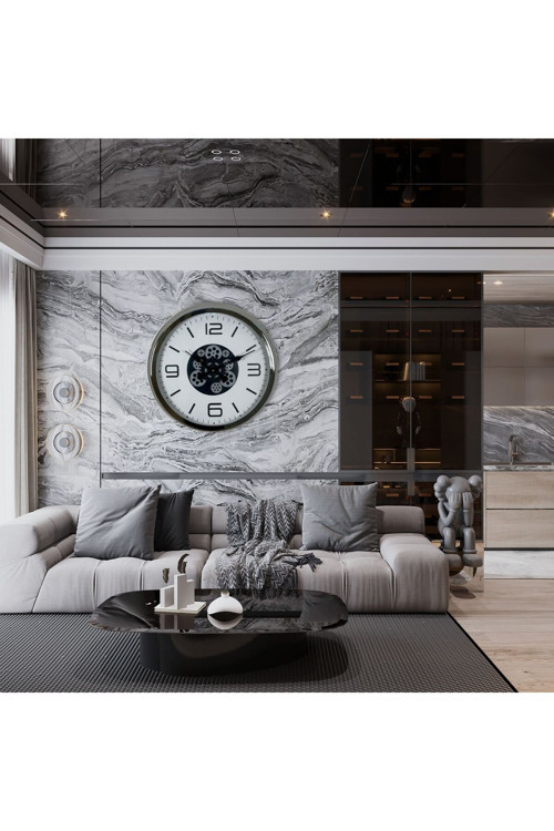 Krom Modern 60 cm Çarklı Duvar Saati