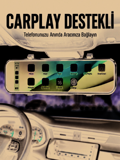 Ayna Carplay Araç İçi 9.66 İnç IPS Ekran Geri Görüş Kamerası Destekli