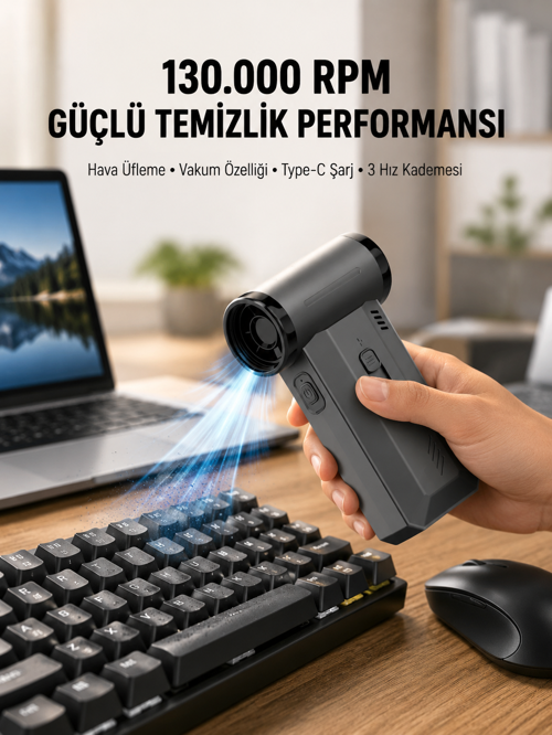 130000 RPM Çok Fonksiyonlu Şarjlı Hava Üfleme ve Vakum Temizlik Cihazı 5