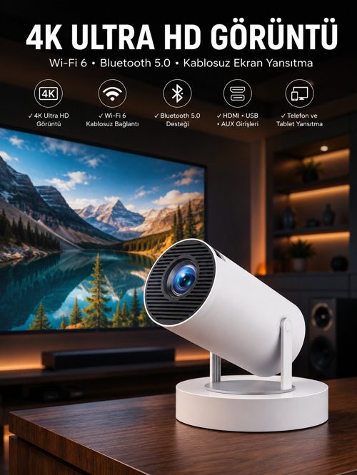 Taşınabilir Android Projeksiyon Ayaklı Çift Kollu 4K Çözünürlüklü Sinema Projeksiyonu UCZM300MAX2-1