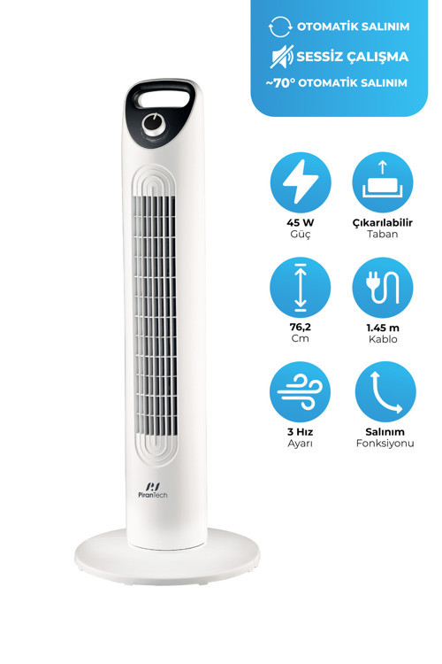 Ev-30 Kule Tipi Vantilatör | Sessiz Çalışma | Şık Ve Modern Tasarım | Ev Ve Ofis Kullanımı