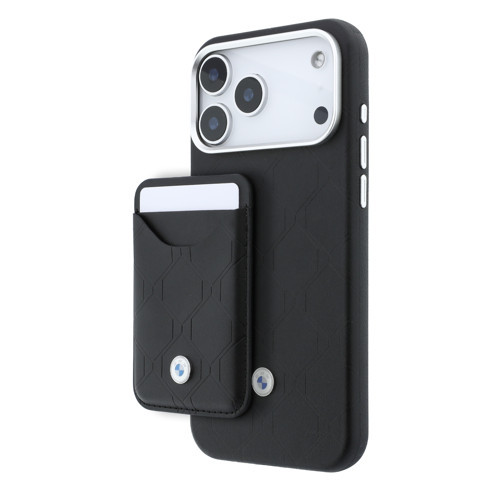 İphone 18 Pro Max Kılıf Lisanslı M-Safe Özellikli Metal Logo Kapitone Deri Kartlıklı Kapak Siyah