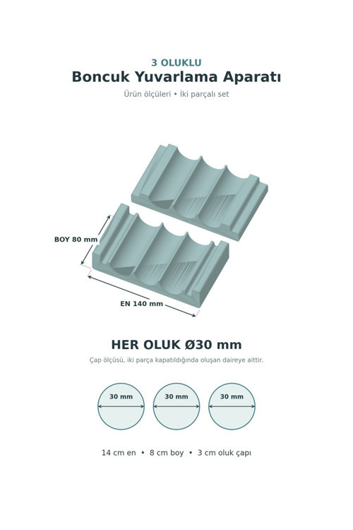 30 mm 3 Oluklu Boncuk Yuvarlama Aparatı 2 Parça – Clay Bead Roller
