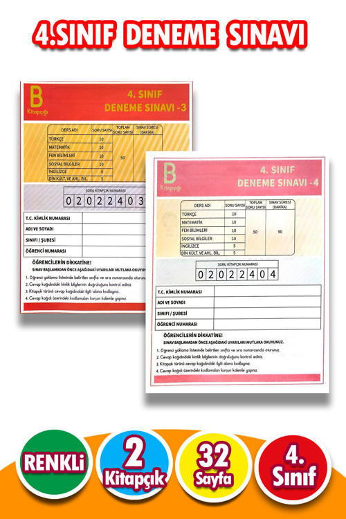 Harika Kitap 4.Sınıf Deneme Sınavı - 2 Kitapcık