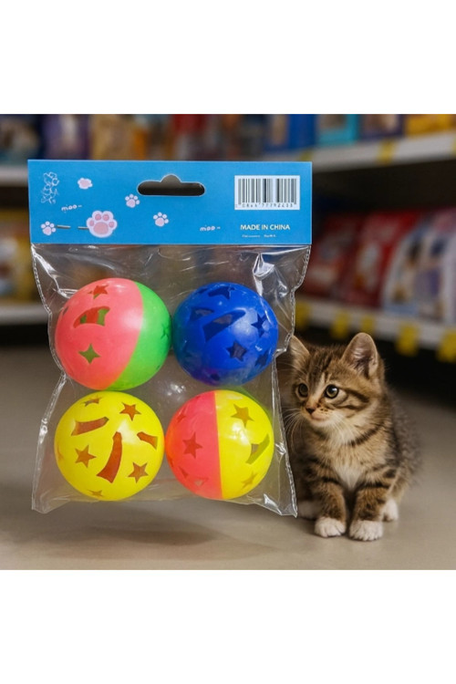 4'Lü Çıngıraklı Top Kedi Oyuncağı