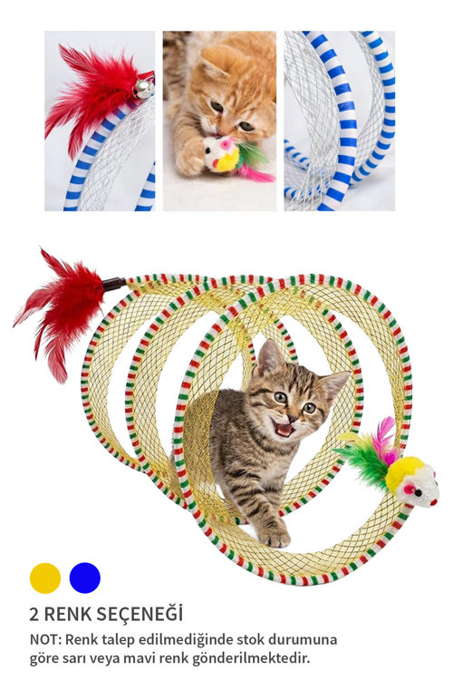 Kedi Tüneli Oyuncağı Katlanabilir Spiral Kedi Oyun Tüneli Fareli İnteraktif Kedi Oyuncağı 1 Adet