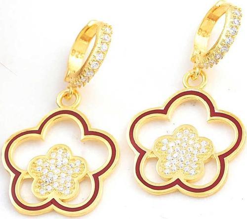 ​Gümüş Gold Sallantılı Çiçek Desenli Kadın Küpe
