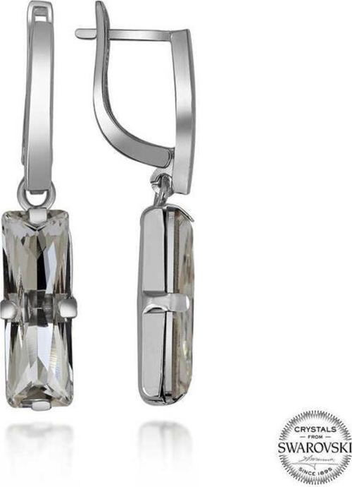 Swarovski Crystal Taşlı Gümüş Beyaz Baget Sallantılı Kadın Küpe