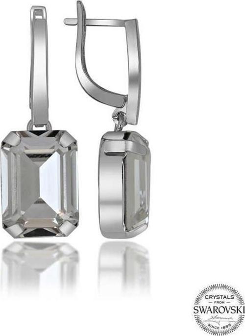 Swarovski Crystal Taşlı Gümüş Beyaz Baget Sallantılı Kadın Küpe