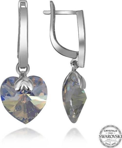 Swarovski Crystal Taşlı Gümüş Beyaz Kalp Sallantılı Kadın Küpe