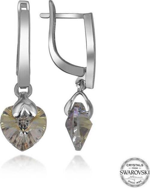 Swarovski Crystal Taşlı Gümüş Beyaz Kalp Sallantılı Kadın Küpe