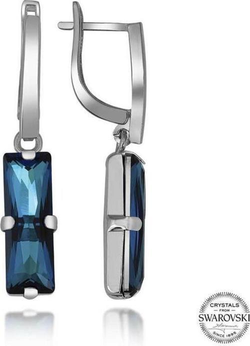 Swarovski Crystal Taşlı Gümüş Mavi Baget Sallantılı Kadın Küpe