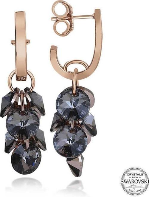 Swarovski Crystal Taşlı Gümüş Salkım Sallantılı Çivili Kadın Küpe