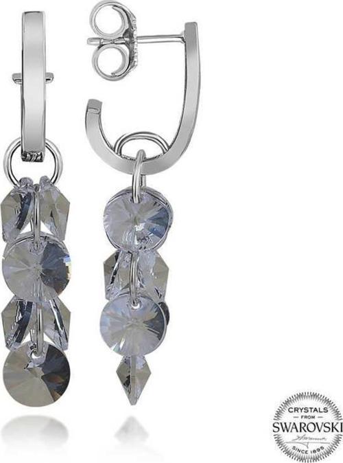 Swarovski Crystal Taşlı Gümüş Salkım Sallantılı Çivili Kadın Küpe