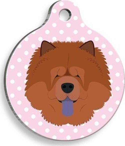 Pet Tag Art Pembe Puantiyeli Çov-Çov Yuvarlak Köpek Künyesi