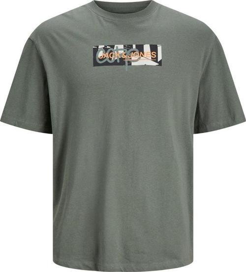 12253477 Jcoaop Print Tee Ss Crew Neck Haki