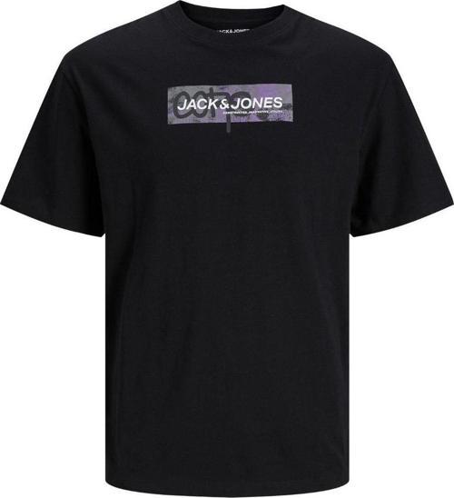12253477 Jcoaop Print Tee Ss Crew Neck Siyah