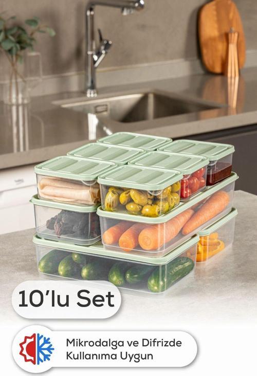 10lu Buzdolabı Dondurucu Organizer Ve Saklama Kabı Mint 6x(350ML) 2x(1,65LT) 2x(1,75LT)