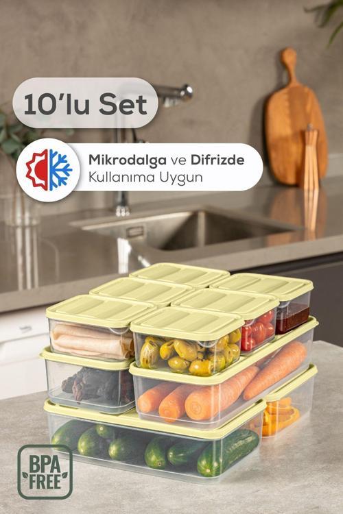 10lu Buzdolabı Dondurucu Organizer Ve Saklama Kabı Sarı 6x(350ML) 2x(1,65LT) 2x(1,75LT)