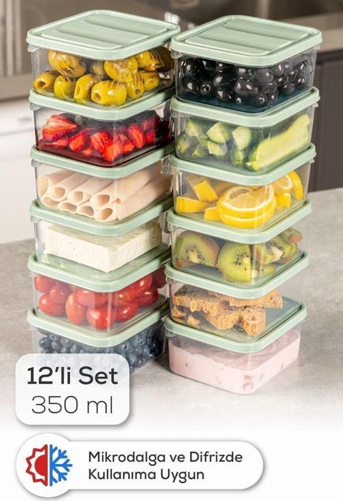 12li 350 ml Buzdolabı Dondurucu Organizer Mikrodalga Ve Difrize Uygun Saklama Kabı Mint