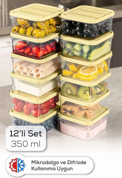 12li 350 ml Buzdolabı Dondurucu Organizer Mikrodalga ve Difrize Uygun Saklama Kabı Sarı