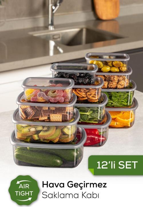 12li Hava Geçirmez Saklama Kabı Seti Antrasit 3x(250-500-750-1200 ML)