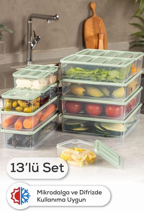 13lü Buzdolabı Dondurucu Organizer Ve Saklama Kabı Mint 6x(350ML) 2x(1,65LT) 3x(3,5LT) 2x(1,75LT)