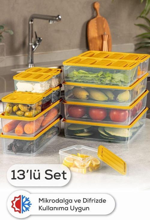 13lü Buzdolabı Dondurucu Organizer Ve Saklama Kabı Turuncu 6x(350ML) 2x(1,65LT) 3x(3,5LT) 2x(1,75LT)