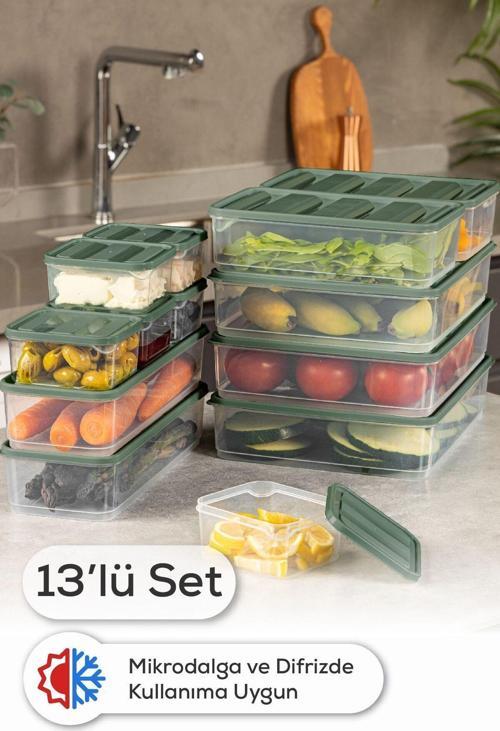 13lü Buzdolabı Dondurucu Organizer Ve Saklama Kabı Yeşil 6x(350ML) 2x(1,65LT) 3x(3,5LT) 2x(1,75LT)