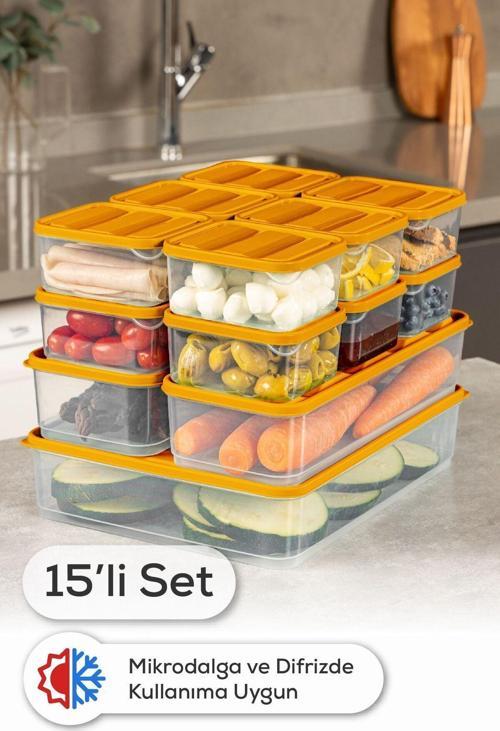 15li Buzdolabı Dondurucu Organizer Ve Saklama Kabı Turuncu 12x(350ML) 2x(1,65LT) 1x(3,5LT)