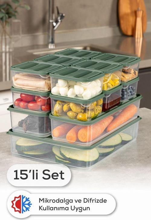 15li Buzdolabı Dondurucu Organizer Ve Saklama Kabı Yeşil 12x(350ML) 2x(1,65LT) 1x(3,5LT)